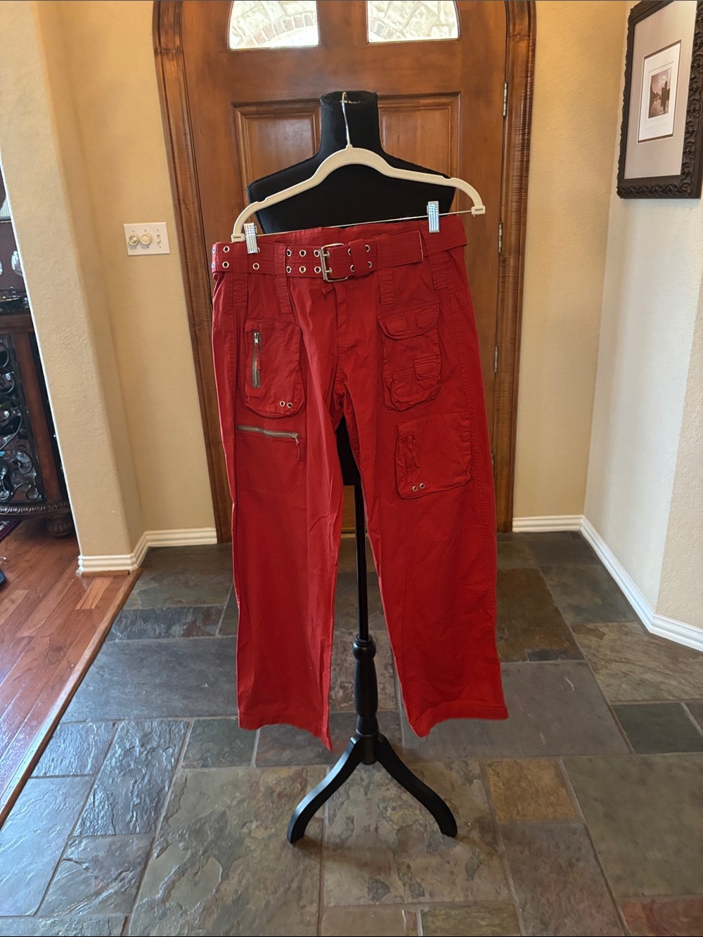 Johnny Was Red Cropped Cargo Pants with Belt